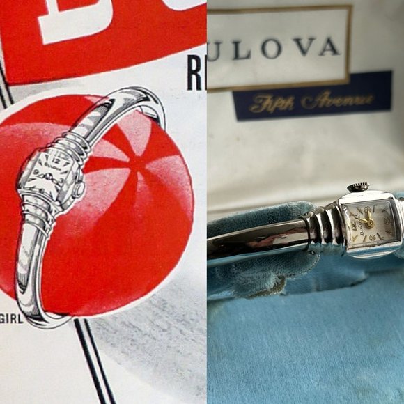 Vintage 1955 Bulova "American Girl" 10K R.G.P Bangle Cuff Wrist Watch, AS-IS - Picture 2 of 9